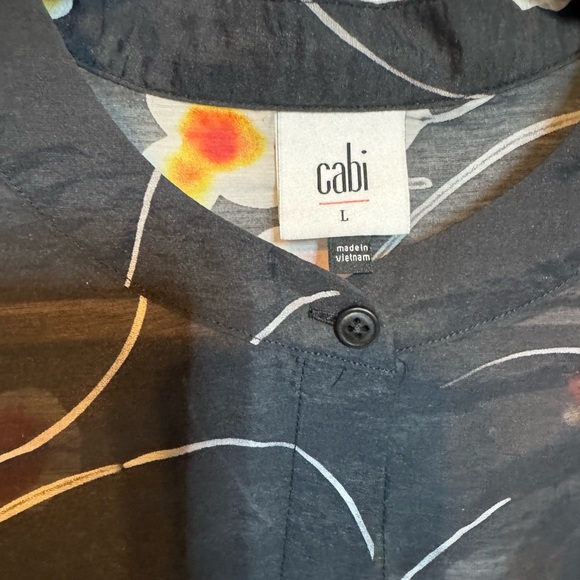 CAbi Black Blouse with Red and Yellow Floral Design - Picture 2 of 7